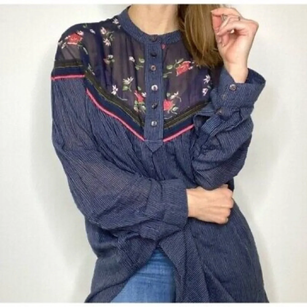 Free People Women’s Long Sleeve Floral Tunic Blouse Size Small